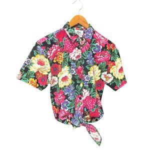Byer California vintage Y2K floral button up shirt elastic back small